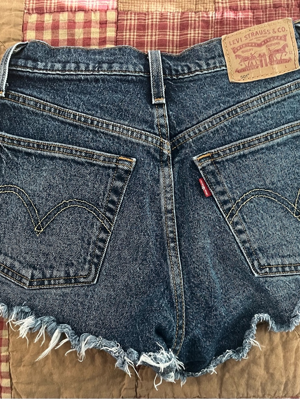 Levi's Dark Wash Frayed Hem Denim Shorts